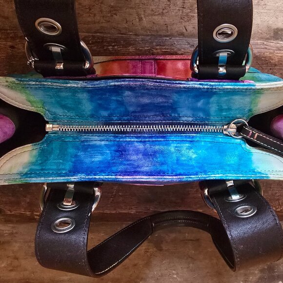 Custom-Colored Tie-Dye Genuine Leather Coach Purse - Picture 4 of 8